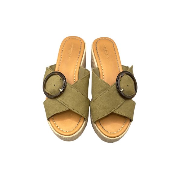 American Eagle Espadrille Platform Sandals Olive Green Buckle Women’s Size 7 - Picture 2 of 10